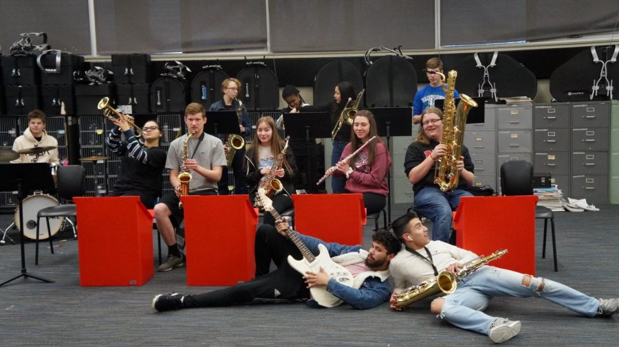Jazz Band relaxes between practicing songs.