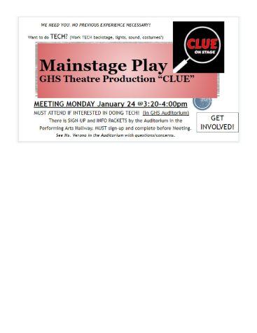Tech theatre volunteers wanted for spring play Clue