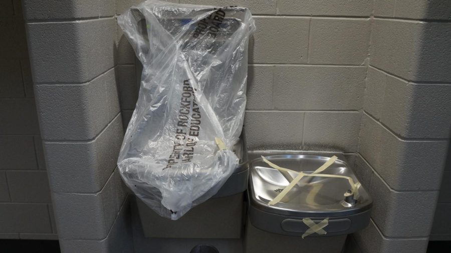 Water+fountains+taped+off+to+prevent+students+from+using+them