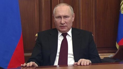 Russian President Vladimir Putin addressing the Russian people on the eve of his invasion of Ukraine. Credit: BBC