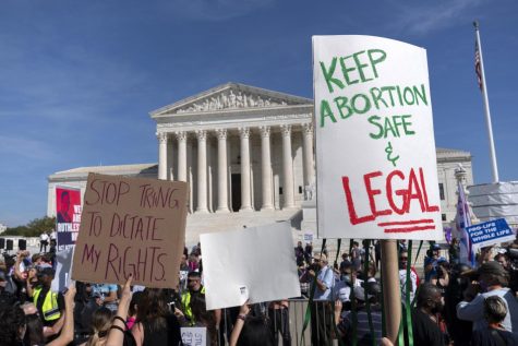 Pro-choice protestors outside the Supreme Court after a leaked decision to overturn Roe V. Wade surfaced online. Credit: The Associated Press