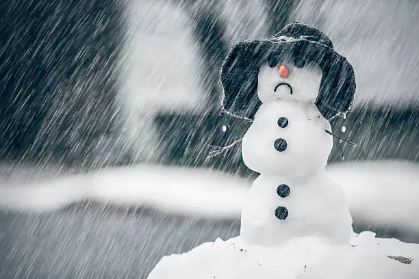 A snowman feels sad during the winter months